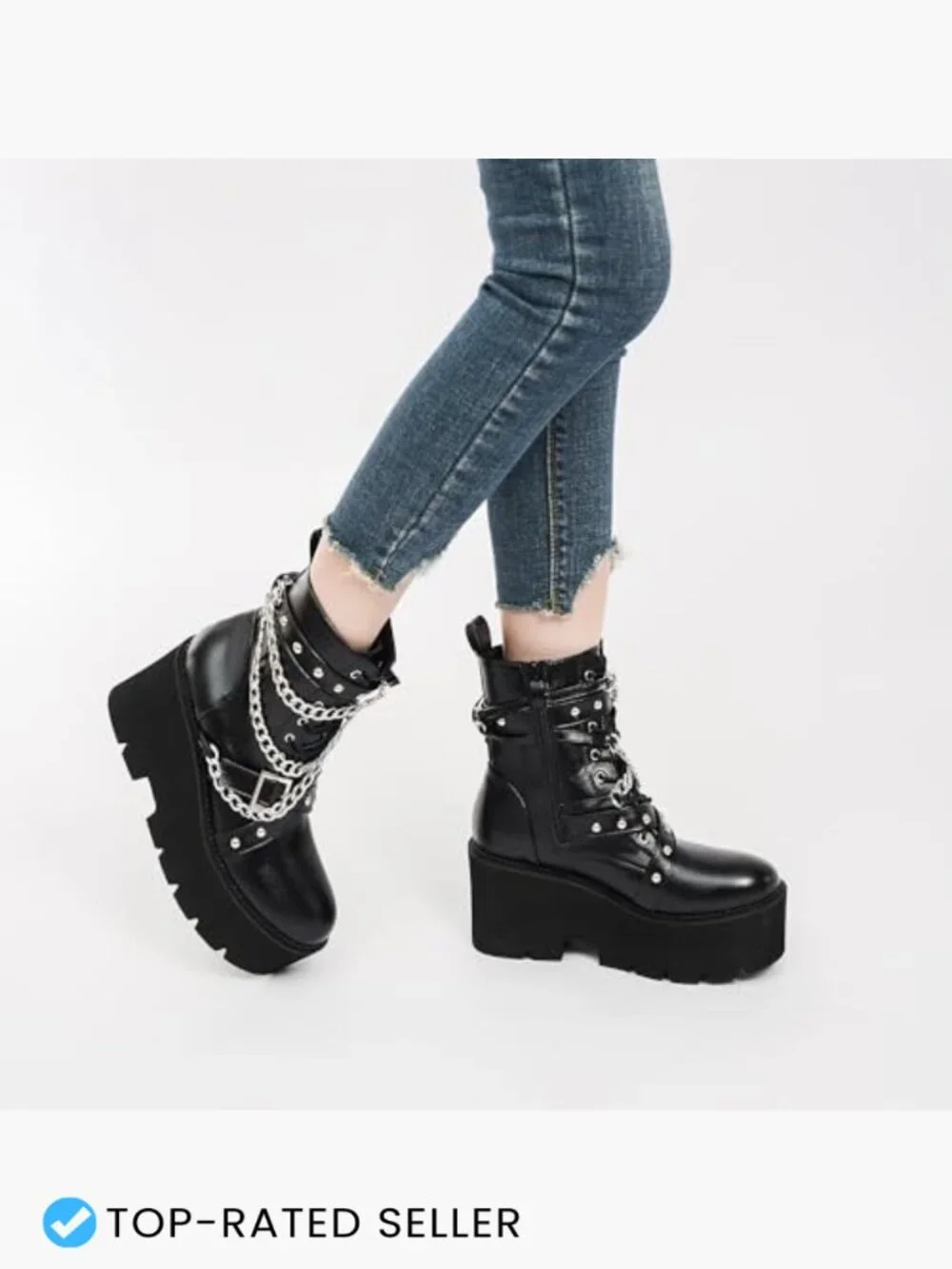 Chunky Platform Combat Ankle Booties Punk Goth Boots Women's Fashion Mid Calf - Picture 7 of 7